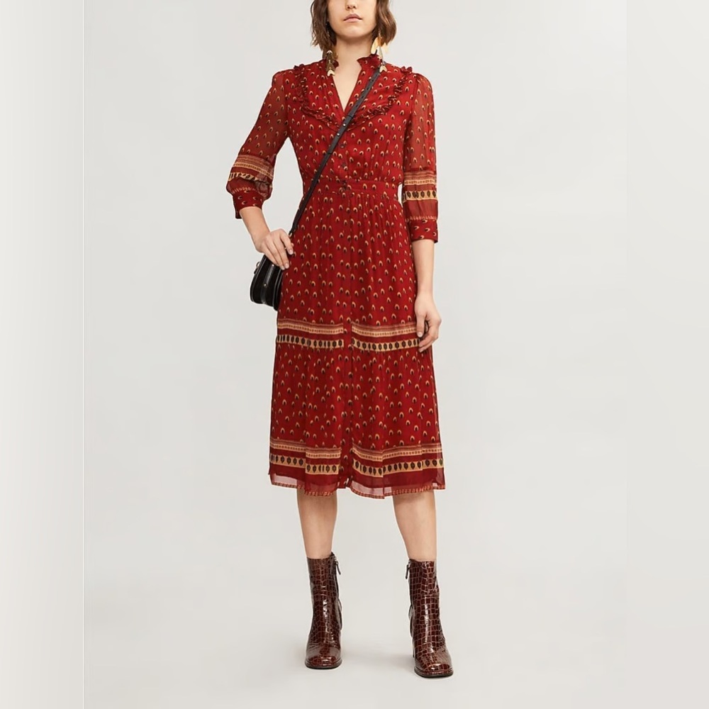 Ba&sh boho print georgette midi dress in carmen size 4
